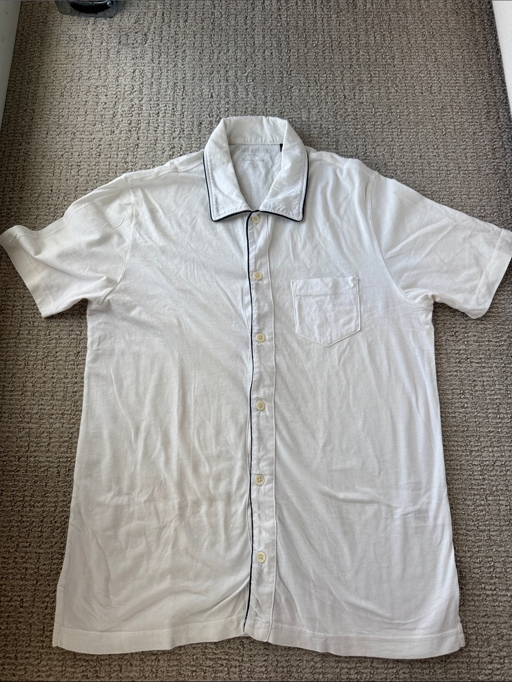 Todd Snyder White Short-Sleeve Button-Down Shirt with Black Trim
